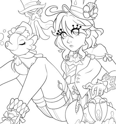 fullbody, lineart. additional SIMPLE characters.